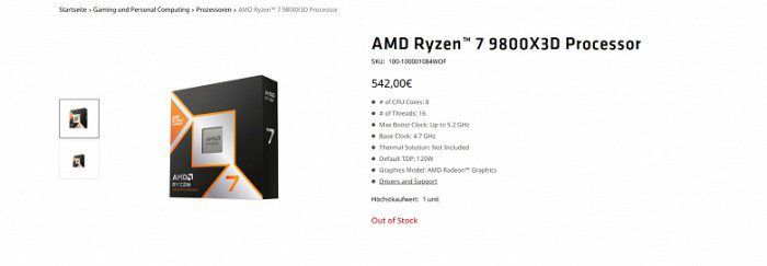 Обычно процессоры AMD дешевеют вскоре после выхода, а Ryzen 7 9800X3D неожиданно подорожал, причём речь о рекомендованной цене 1 fc5b1ec66a356ca8ae3527aaf55a36ba