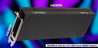 48 ГБ памяти, пассивный охладитель и «неправильно» расположенный разъём HDMI. Представлена видеокарта Sparkle Arc Pro B60 Dual Passive